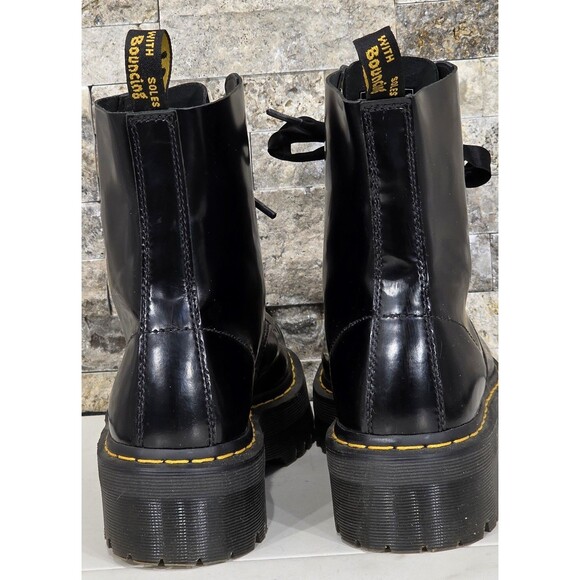 Dr. Martens Molly Leather Platform Boots Satin Ribbon Black Combat Womens 11 - Picture 4 of 15